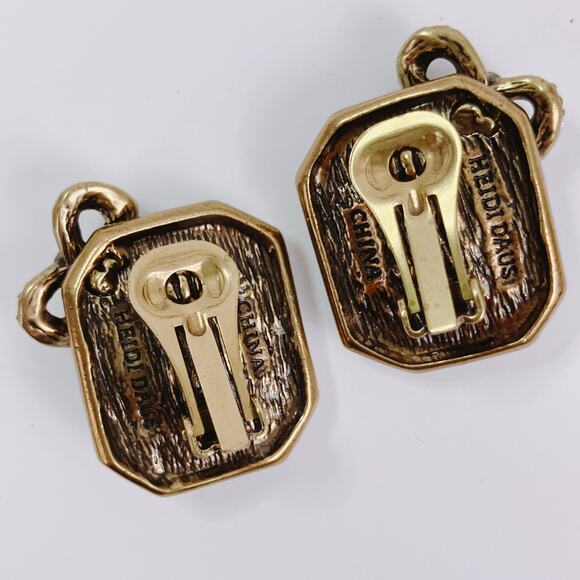 Vintage Signed Heidi Daus Blue Glass Bow Clip On Earrings Rhinestone Collectible - Picture 7 of 9